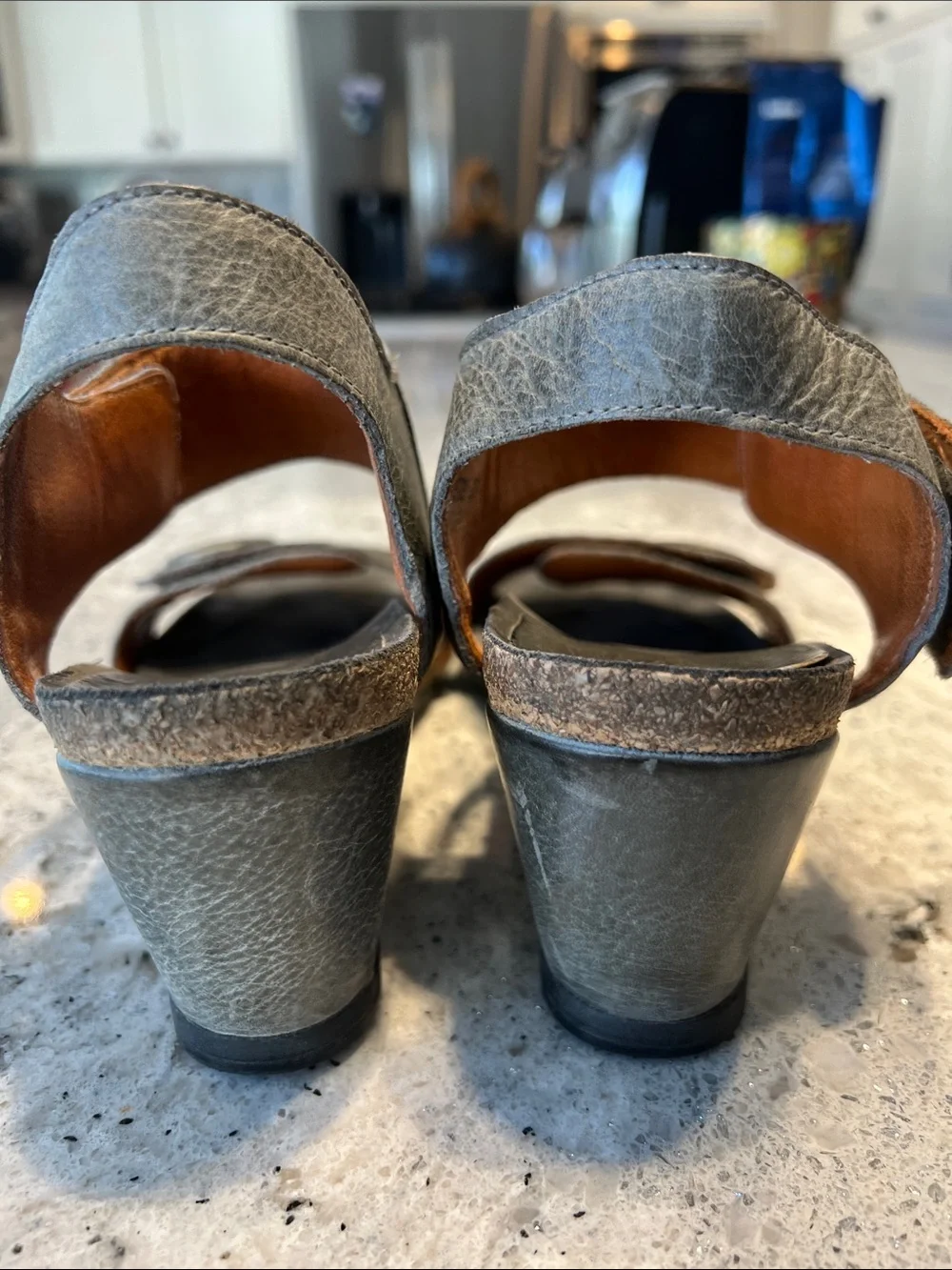 Taos Carousel 2 Leather Wedge Sandals Gray Size 37 US 6 6.5 Excellent Condition